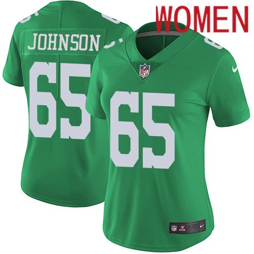Women Philadelphia Eagles #65 Lane Johnson Nike Green Vapor Limited Rush NFL Jersey->women nfl jersey->Women Jersey